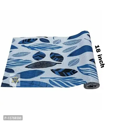 ROYAL-NEST ? 10 Meter, Size - 45 x 1000 cm , Antislip Mat Rectangular Long Shelf Liner, Blue Color, Black Leaf Design, Sheet Roll / Mat for Drawer-thumb2