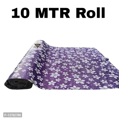 ROYAL-NEST ? 10 Meter, Rectangular Long Shelf Liner, Size - 45 x 1000 cm Dark Purple Color, White Flower Design, Sheet Roll / Mat for Drawer, Antislip Mat-thumb0