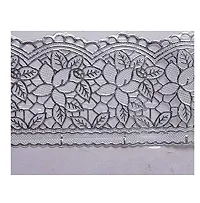 ROYAL-NEST Transparent 6 and 8 Seater 3D Table Cover Attached with Lace Silver (Self Design)-thumb2