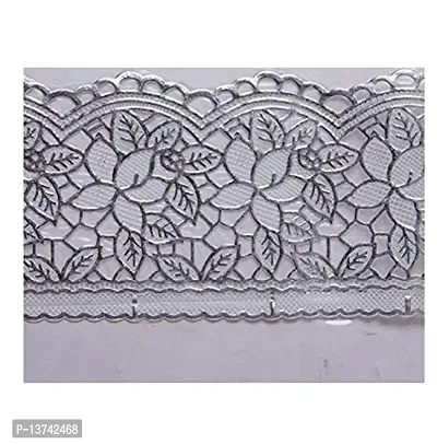 ROYAL-NEST Transparent 6 and 8 Seater 3D Table Cover Attached with Lace Silver (Self Design)-thumb3