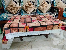 ROYAL - NEST ? Medium Size 2 to 4 Seater Printed 3D Table Cover Self Design with Lace (Paris, Brown Color)-thumb3