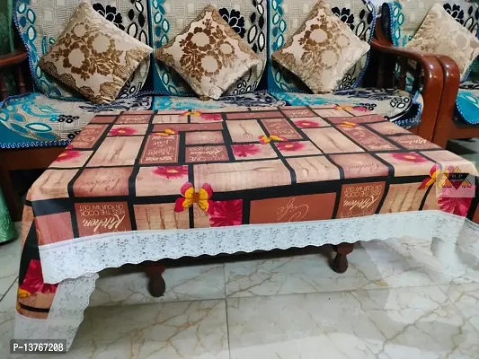 ROYAL - NEST ? Medium Size 2 to 4 Seater Printed 3D Table Cover Self Design with Lace (Paris, Brown Color)-thumb4