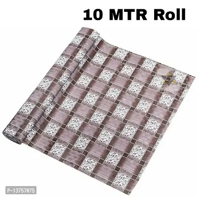 ROYAL-NEST ? 10 Meter, Size - 45 x 1000 cm , Antislip Mat Rectangular Long Shelf Liner, Chocolate Color, White Line Design, Sheet Roll / Mat for Drawer-thumb0