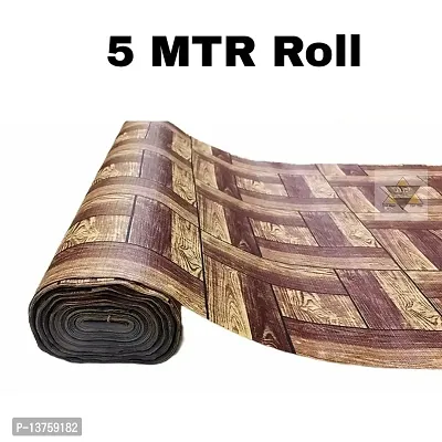 ROYAL-NEST ? Dark Brown Color, Wooden Design, Size - 45 x 500 cm, Rectangular Long Shelf Liner, 5 Meter Sheet Roll / Mat for Drawer, Antislip Mat-thumb0