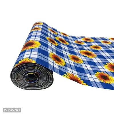 ROYAL-NEST ? Blue Color, 10 Meter Rectangular Long Shelf Liner,Blue Box Yellow Flower Designs, Size - 45 x 1000 cm, Sheet Roll / Mat for Drawer, Antislip Mat-thumb0