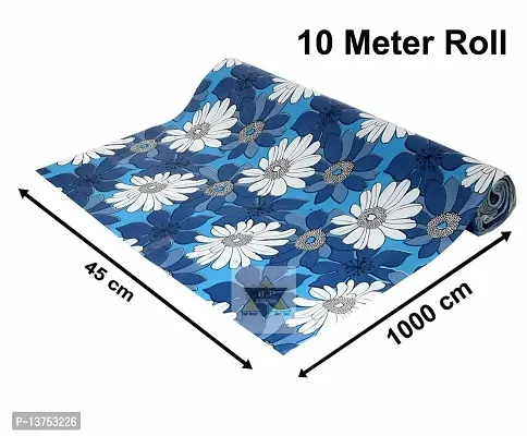 ROYAL-NEST ? Sky Blue Color, Sheet Roll / Mat for Drawer, Antislip Mat Size - 45 x 1000 cm, Rectangular Long Shelf Liner, 10 Meter Flower Design