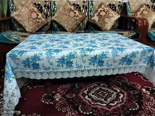 ROYAL - NEST ? 3D Plastic Printed 2 to 4 Seater (40 INCH x 60 INCH) Table Cover Self Design (Medium Size) Champa Flower, Sky Blue Color-thumb0