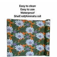 ROYAL-NEST ? Green Color, 10 Meter Rectangular Long Shelf Liner,White Flower Designs, Size - 45 x 1000 cm, Sheet Roll / Mat for Drawer, Antislip Mat-thumb3