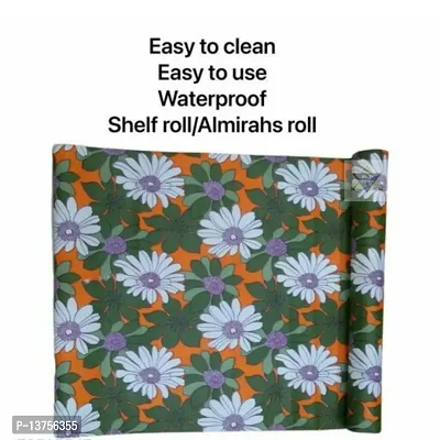 ROYAL-NEST ? Green Color, 10 Meter Rectangular Long Shelf Liner,White Flower Designs, Size - 45 x 1000 cm, Sheet Roll / Mat for Drawer, Antislip Mat-thumb4