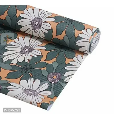 ROYAL-NEST ? Green Color, Sheet Roll / Mat for Drawer, Antislip Mat Size - 45 x 1000 cm, Rectangular Long Shelf Liner, 10 Meter White Flower Design-thumb3