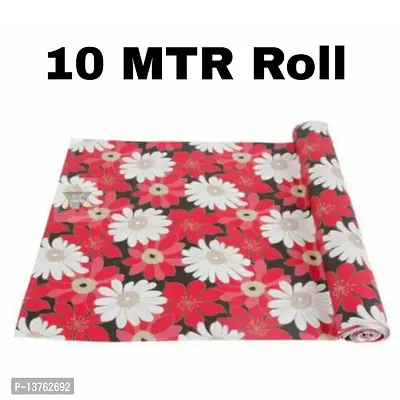 ROYAL-NEST ? Red Color, Flower Design, Antislip Mat Size - 45 x 1000 cm, 10 Meter Rectangular Long Shelf Liner, Sheet Roll / Mat for Drawer-thumb0