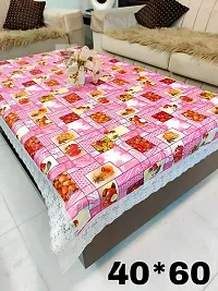 ROYAL - NEST ? Medium Size 2 to 4 Seater (40 INCH x 60 INCH) Printed 3D Table Cover Self Design with Lace (Fruits, Pink Color)-thumb1