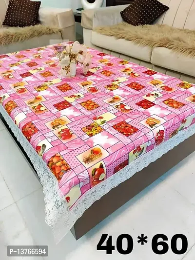 ROYAL - NEST ? Medium Size 2 to 4 Seater (40 INCH x 60 INCH) Printed 3D Table Cover Self Design with Lace (Fruits, Pink Color)-thumb2