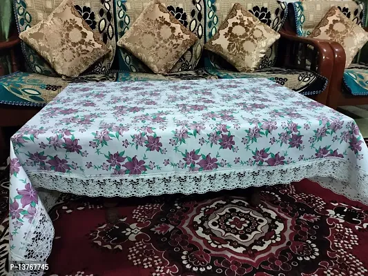 ROYAL - NEST ? 2 to 4 Seater (40 INCH x 60 INCH) Table Cover 3D Self Design Medium Size with Lace (Champa Flower, Sky Blue Color)