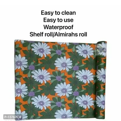 ROYAL-NEST ? Green Color, Size - 45 x 1000 cm, Rectangular Long Shelf Liner, 10 Meter White Flower Design, Sheet Roll / Mat for Drawer, Antislip Mat-thumb4