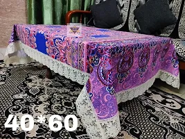 ROYAL - NEST ? Plastic Table Cloth Printed Round Table Cover 2 to 4 Seater (40 INCH x 60 INCH) Table Cover Shall, Pink Color Round Table Cover with Lace-thumb1