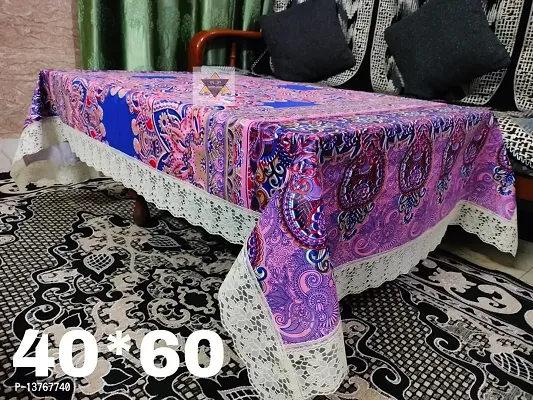 ROYAL - NEST ? Plastic Table Cloth Printed Round Table Cover 2 to 4 Seater (40 INCH x 60 INCH) Table Cover Shall, Pink Color Round Table Cover with Lace-thumb2