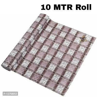 ROYAL-NEST ? 10 Meter Rectangular Long Shelf Liner, Size - 45 x 1000 cm Chocolate Color, White Line Design, Sheet Roll / Mat for Drawer, Antislip Mat