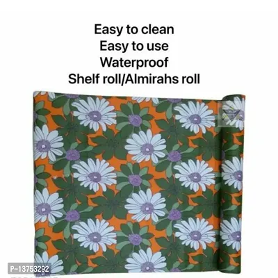 ROYAL-NEST ? Green Color, Sheet Roll / Mat for Drawer, Antislip Mat Size - 45 x 1000 cm, Rectangular Long Shelf Liner, 10 Meter White Flower Design-thumb4