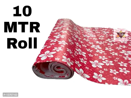 ROYAL-NEST ? Maroon Color, Sheet Roll / Mat for Drawer, Antislip Mat, White Flower Design, Size - 45 x 1000 cm, 10 Meter Rectangular Long Shelf Liner