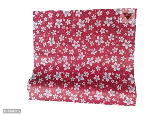 ROYAL-NEST ? 10 Meter, Size - 45 x 1000 cm , Antislip Mat Rectangular Long Shelf Liner, Maroon Color, White Flower Design, Sheet Roll / Mat for Drawer-thumb3