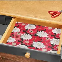 ROYAL-NEST ? Red Color, Flower Design, Size - 45 x 1000 cm, 10 Meter Rectangular Long Shelf Liner, Sheet Roll / Mat for Drawer, Antislip Mat-thumb1
