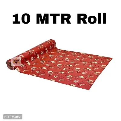 ROYAL-NEST ? Orange Color, Orange Flower Design, Size - 45 x 1000 cm, 10 Meter Rectangular Long Shelf Liner, Sheet Roll / Mat for Drawer, Antislip Mat-thumb0