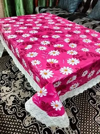 ROYAL - NEST ? Table Cover 2 to 4 Seater (40 INCH x 60 INCH) Self Design Printed 3D Plastic Table Cover Flower, Pink Color Medium Size with Lace-thumb2