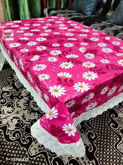 ROYAL - NEST ? Table Cover 2 to 4 Seater (40 INCH x 60 INCH) Self Design Printed 3D Plastic Table Cover Flower, Pink Color Medium Size with Lace-thumb3