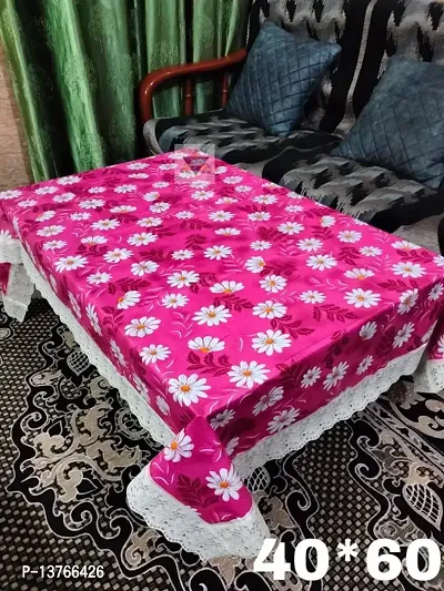 ROYAL - NEST ? Table Cover 2 to 4 Seater (40 INCH x 60 INCH) Self Design Printed 3D Plastic Table Cover Flower, Pink Color Medium Size with Lace-thumb2