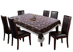 ROYAL - NEST ? Printed Bamboo, Brown Color 2 to 4 Seater Table Cover 3D Attached Self Design with Lace-thumb2