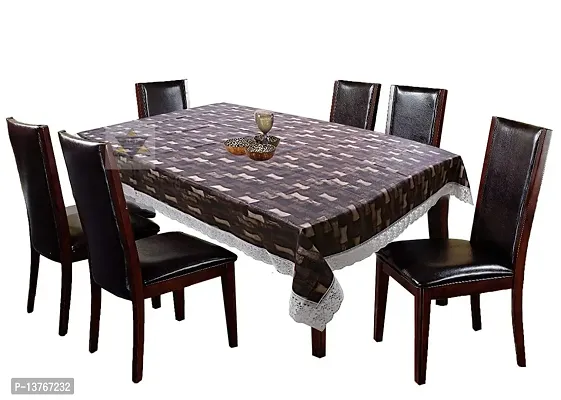 ROYAL - NEST ? Printed Bamboo, Brown Color 2 to 4 Seater Table Cover 3D Attached Self Design with Lace-thumb3