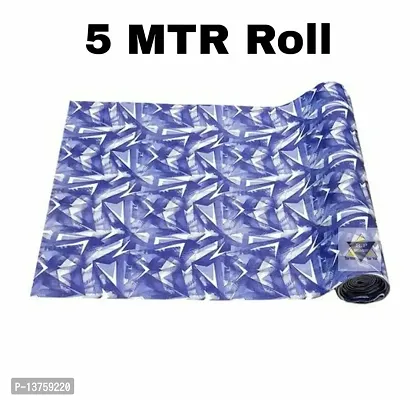 ROYAL-NEST ? Blue Color, White Triangle Design, Size - 45 x 500 cm, Rectangular Long Shelf Liner, 5 Meter Sheet Roll / Mat for Drawer, Antislip Mat