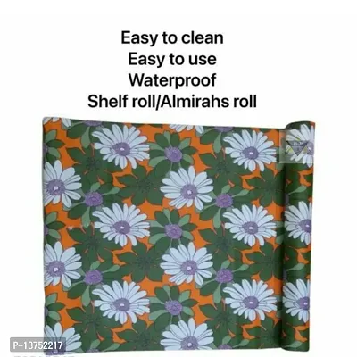 ROYAL-NEST ? Green Color, Sheet Roll / Mat for Drawer, Antislip Mat, White Flower Design, Size - 45 x 1000 cm, 10 Meter Rectangular Long Shelf Liner-thumb4