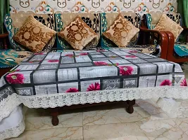 ROYAL - NEST ? Lace 2 to 4 Seater Plastic Printed 3D Table Cover Self Design Medium Size Paris, Gray Color-thumb2