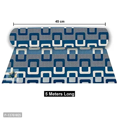 ROYAL-NEST ? 5 Meter, Rectangular Long Shelf Liner, Size - 45 x 500 cm Blue Color, White Box Design, Sheet Roll / Mat for Drawer, Antislip Mat