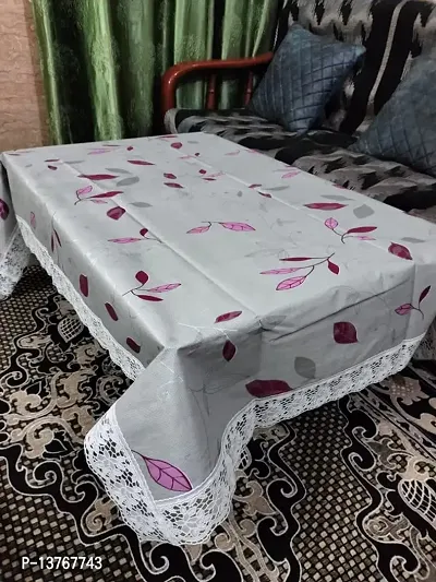 ROYAL - NEST ? 2 to 4 Seater (40 INCH x 60 INCH) Table Cover 3D Self Design Printed Red Leaf, Silver Color Table Cover ( Lace)