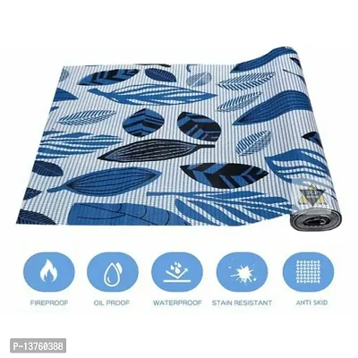 ROYAL-NEST ? 10 Meter, Size - 45 x 1000 cm , Antislip Mat Rectangular Long Shelf Liner, Blue Color, Black Leaf Design, Sheet Roll / Mat for Drawer-thumb4