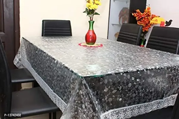 ROYAL-NEST Transparent 6 and 8 Seater 3D Table Cover Attached with Lace Silver (Self Design)