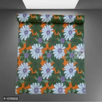 ROYAL-NEST ? Green Color, White Flower Design, Size - 45 x 1000 cm, 10 Meter Rectangular Long Shelf Liner, Sheet Roll / Mat for Drawer, Antislip Mat-thumb2