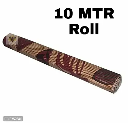 ROYAL-NEST ? Brown Color, 10 Meter Rectangular Long Shelf Liner,Maroon Leaf Designs, Size - 45 x 1000 cm, Sheet Roll / Mat for Drawer, Antislip Mat-thumb0