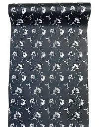 ROYAL-NEST ? Black Color, Size - 45 x 1000 cm, 10 Meter Rectangular Long Shelf Liner,White Flower Design, Sheet Roll / Mat for Drawer, Antislip Mat-thumb2