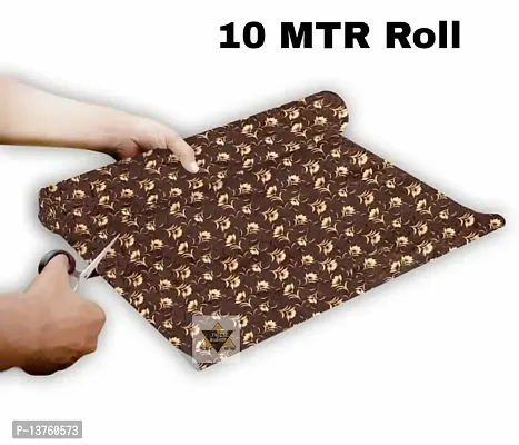 ROYAL-NEST ? Brown Color, 10 Meter Rectangular Long Shelf Liner,Brown Flower Designs, Size - 45 x 1000 cm, Sheet Roll / Mat for Drawer, Antislip Mat-thumb0