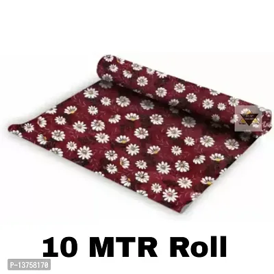 ROYAL-NEST ? Maroon Color, Sheet Roll / Mat for Drawer, Antislip Mat Size - 45 x 500 cm, Rectangular Long Shelf Liner, 10 Meter Flower Design