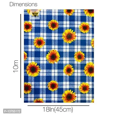 ROYAL-NEST ? Size - 45 x 1000 cm, 10 Meter Rectangular Long Shelf Liner, Blue Color, Blue Box Yellow Flower Design, Sheet Roll / Mat for Drawer, Antislip Mat-thumb2