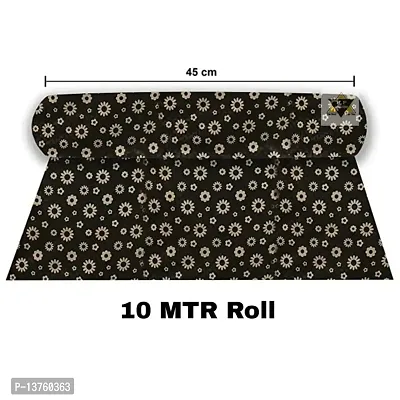 ROYAL-NEST ? Size - 45 x 1000 cm, 10 Meter , Brown Color Rectangular Long Shelf Liner, Flower Design, Sheet Roll / Mat for Drawer, Antislip Mat