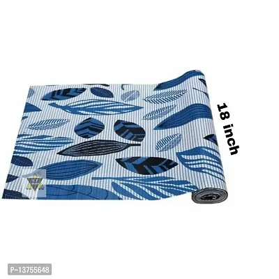 ROYAL-NEST ? 10 Meter, Size - 45 x 1000 cm Rectangular Long Shelf Liner, Blue Color, Black Leaf Design, Sheet Roll / Mat for Drawer, Antislip Mat-thumb2