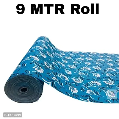 ROYAL-NEST ? Sky Blue Color, Sheet Roll / Mat for Drawer, Antislip Mat, White Flower Design, Size - 45 x 900 cm, 9 Meter Rectangular Long Shelf Liner-thumb2