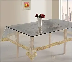 ROYAL-NEST Plastic Transparent 8 to 10 Seater Table Cover Self Design (Golden Lace) 60 x 108-thumb1