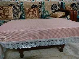 ROYAL - NEST ?3D Self Design 2 to 4 Seater Printed Shine, Raddish Color Table Cover with Lace-thumb3